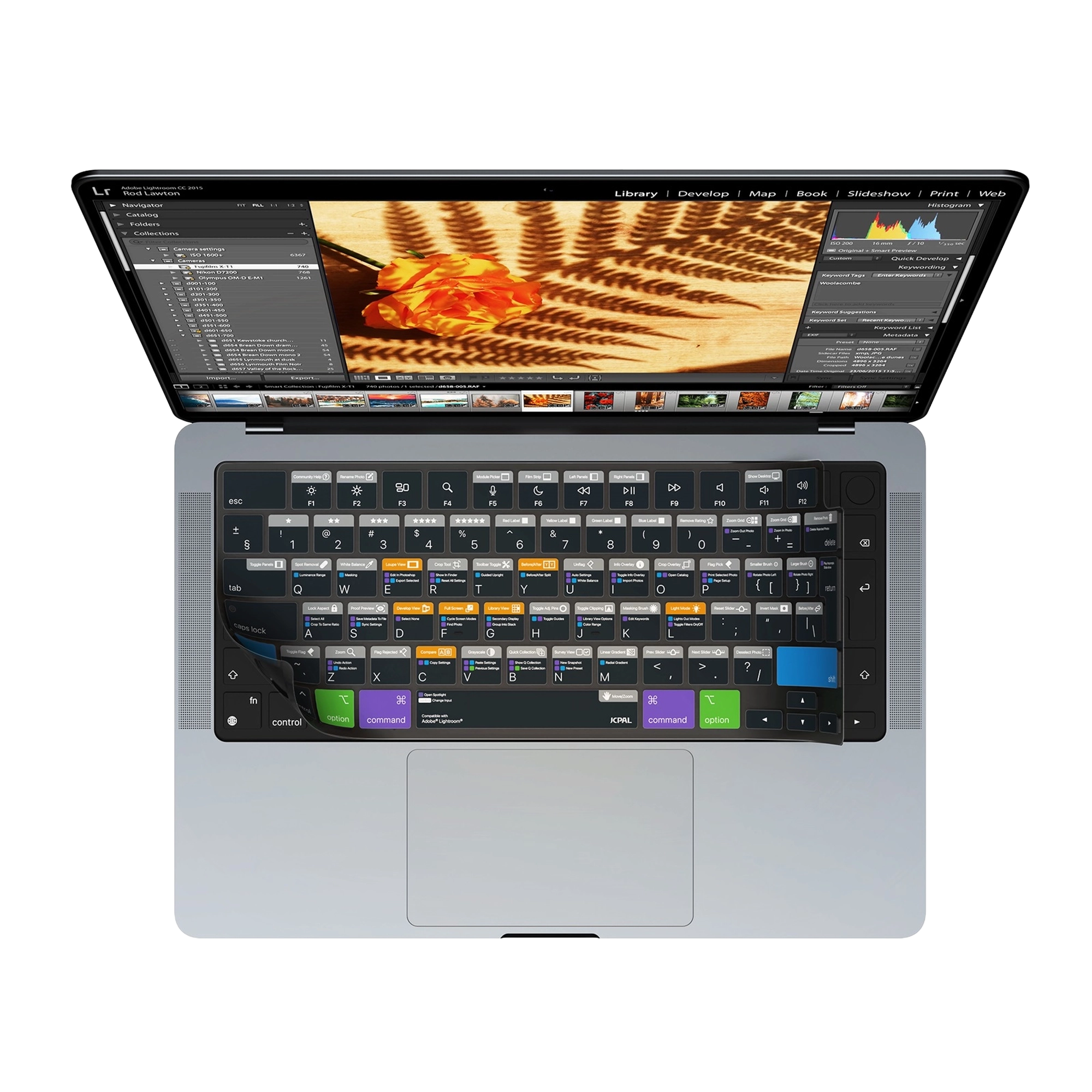 JCPal Verskin Adobe Lightroom gyorsbillentyűs billentyűzetvédő - MacBook Air 13/15, Pro 14/16 (2021-2026) - nemzetközi angol kiosztás