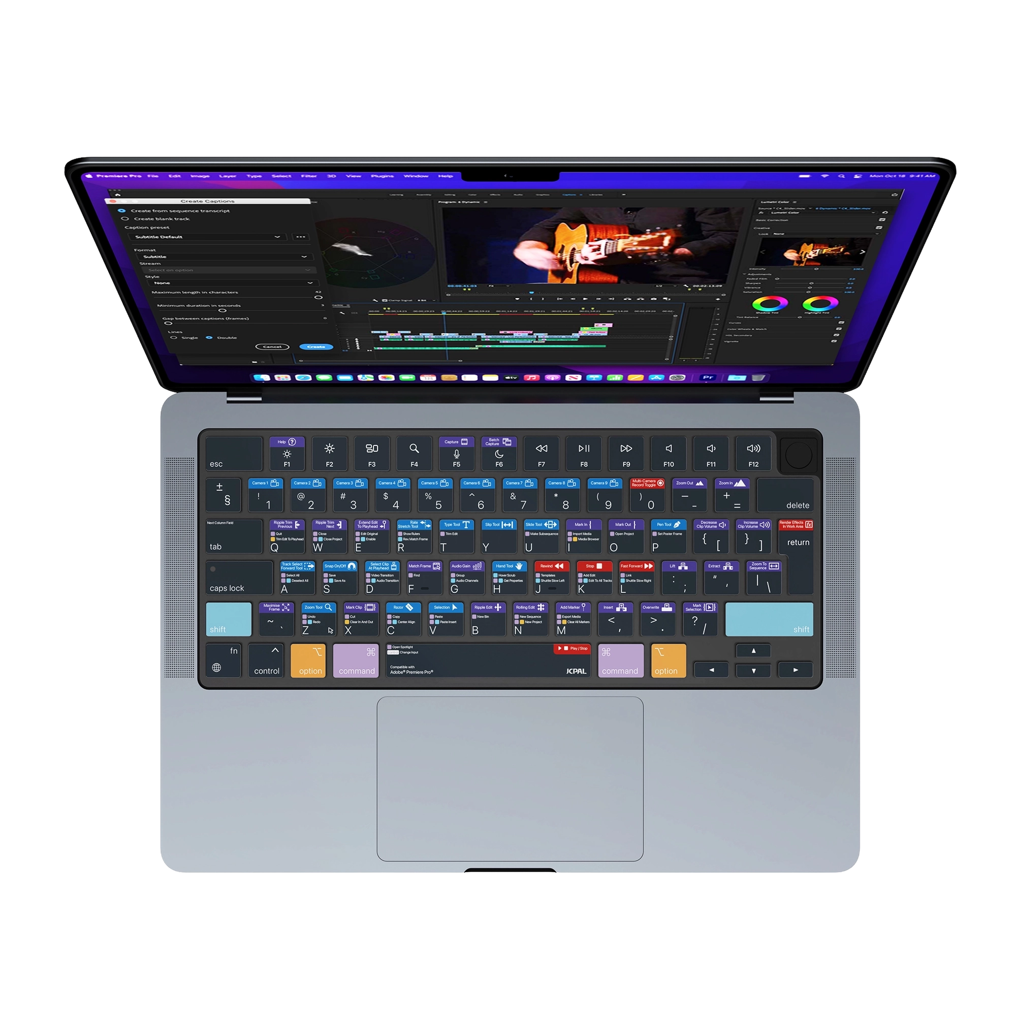 JCPal Verskin Adobe Premiere Pro gyorsbillentyűs billentyűzetvédő - MacBook Air 13/15, Pro 14/16 (2021-2026) - nemzetközi angol kiosztás