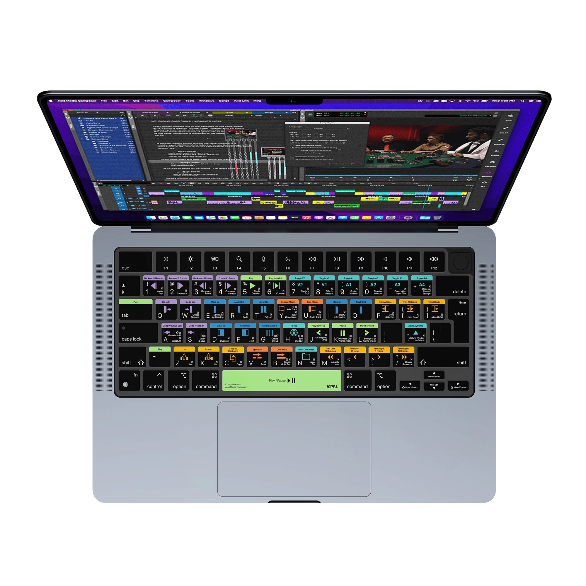JCPal Verskin Avid Media Composer gyorsbillentyűs billentyűzetvédő - MacBook Air 13/15, Pro 14/16 (2021-2026) - nemzetközi angol kiosztás