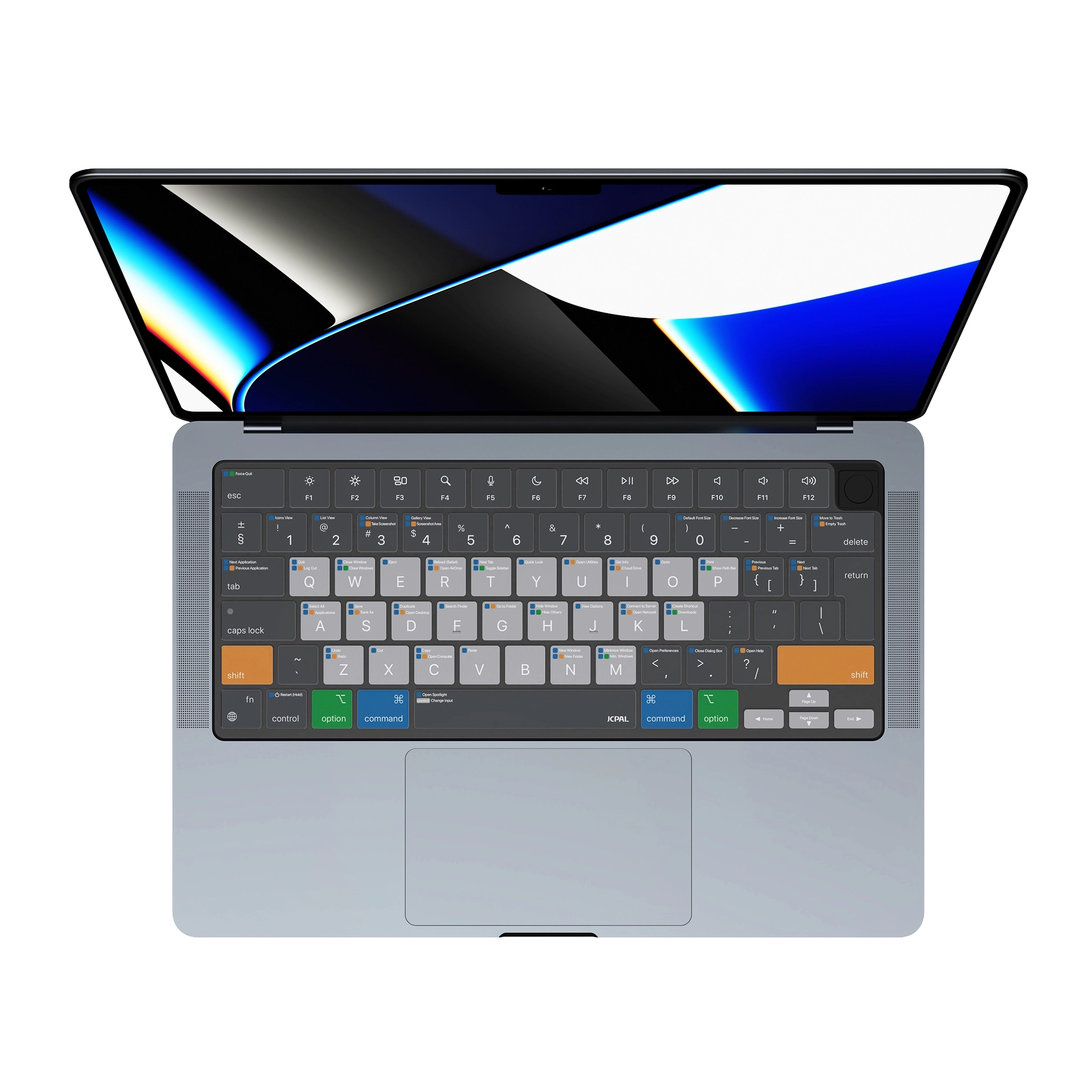 JCPal Verskin macOS gyorsbillentyűs billentyűzetvédő - MacBook Air 13/15, Pro 14/16 (2021-2026) - nemzetközi angol kiosztás