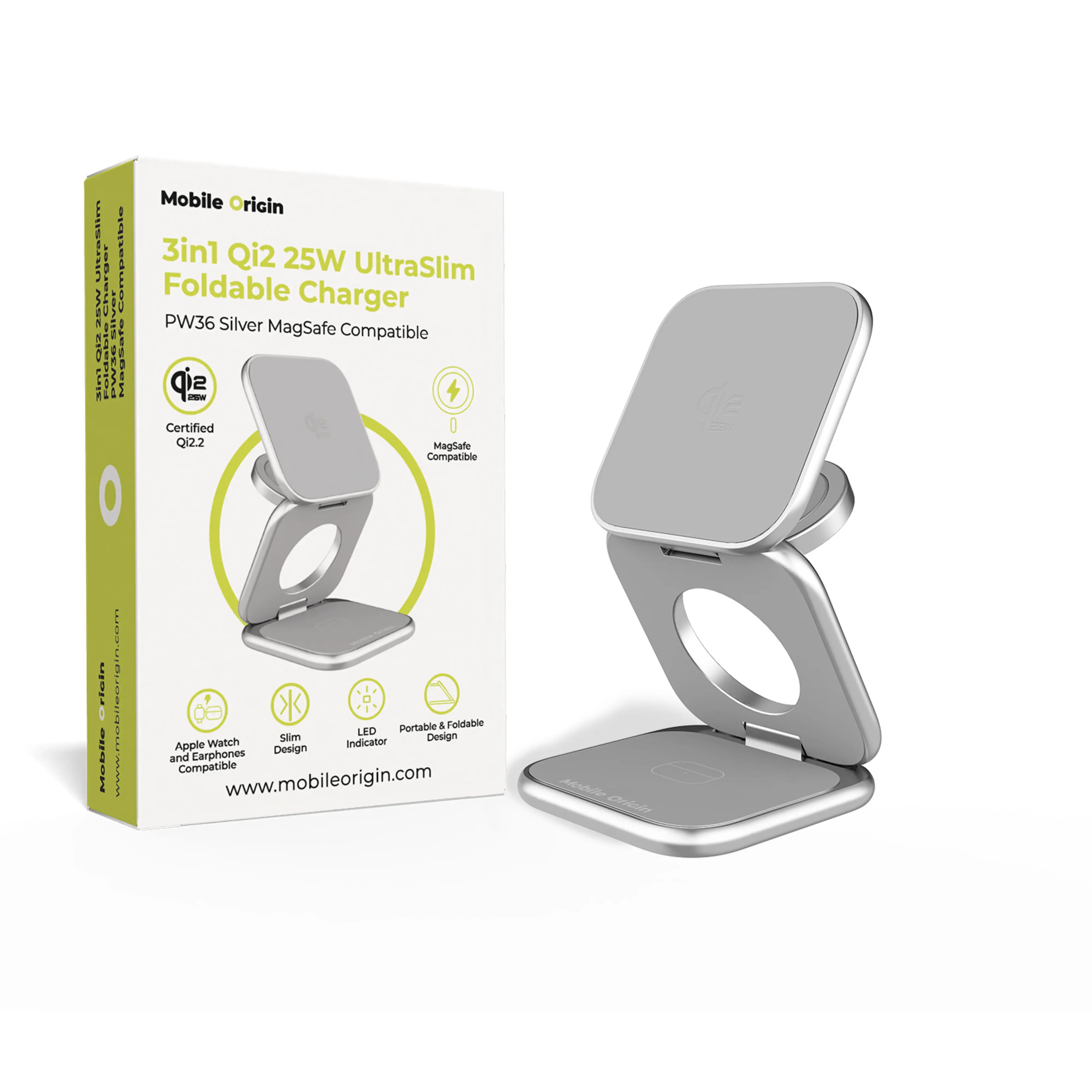Mobile Origin 3in1 Qi2 25W összehajtható vezeték nélküli töltő - ezüst