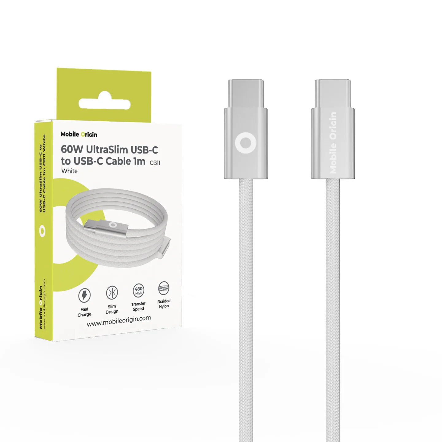 Mobile Origin 60W USB-C - USB-C kábel, 1m - fehér
