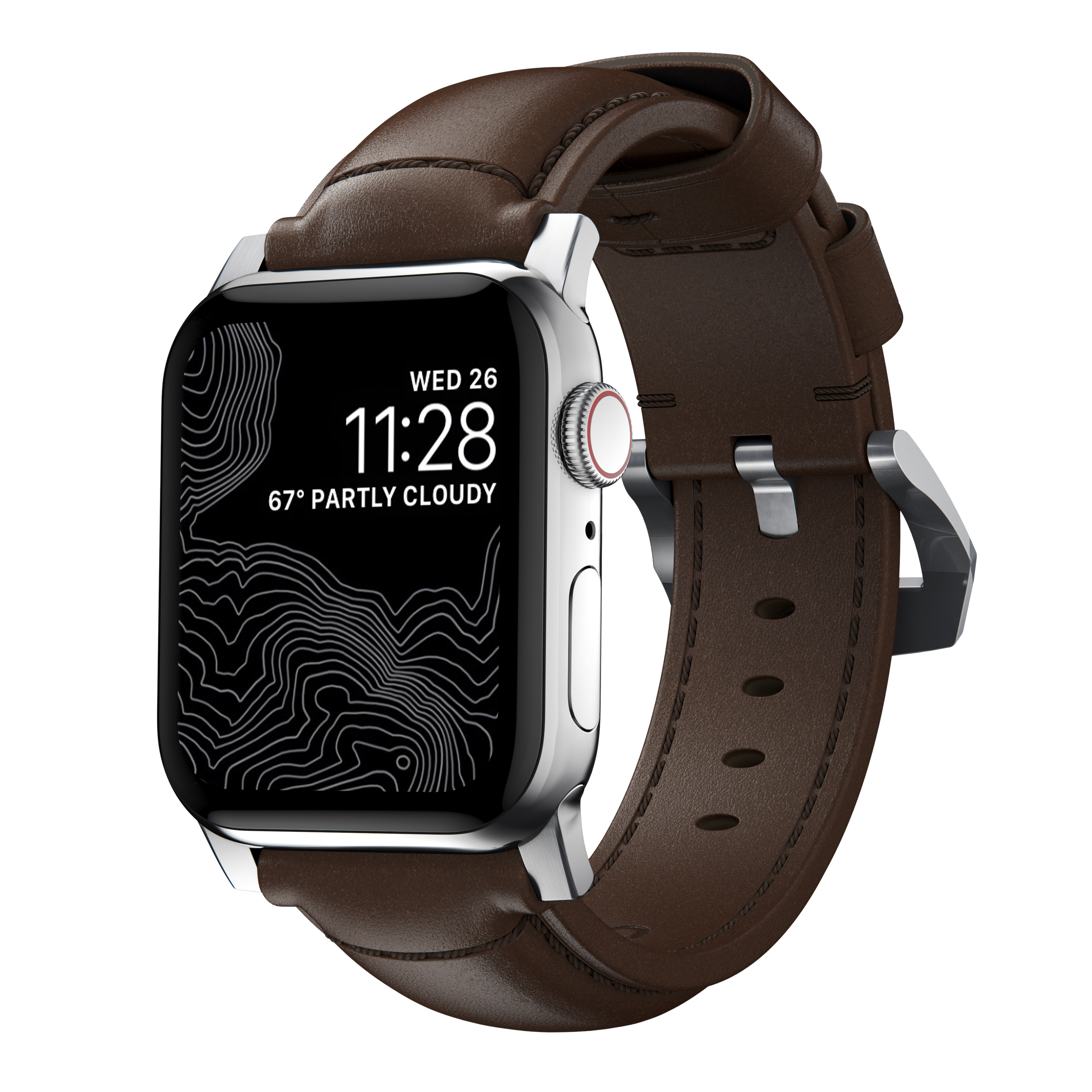 NOMAD Tradicionális Apple Watch 42/44/45/49mm bőrszíj ezüst csattal - barna