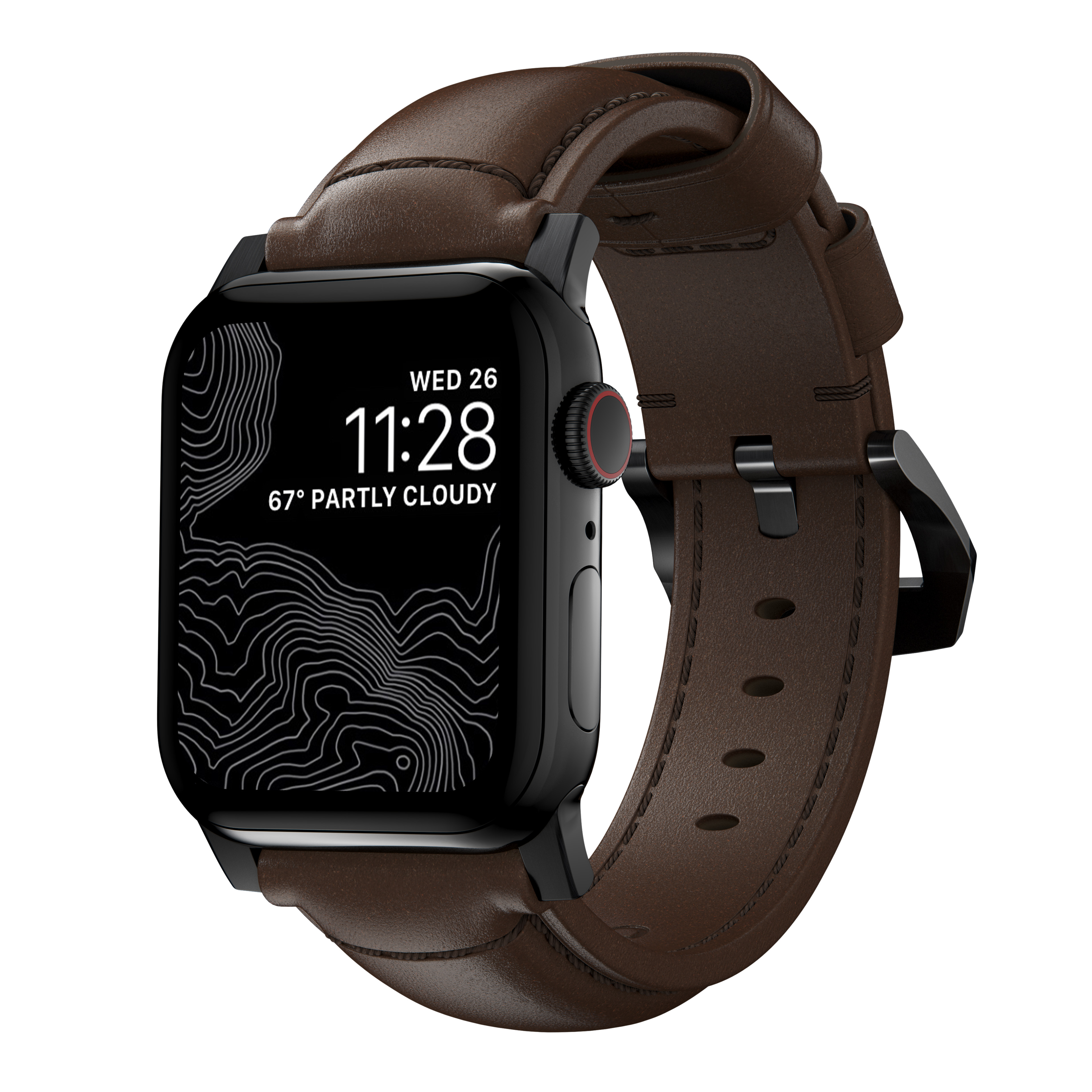 NOMAD Tradicionális Apple Watch 42/44/45/49mm bőrszíj fekete csattal - barna