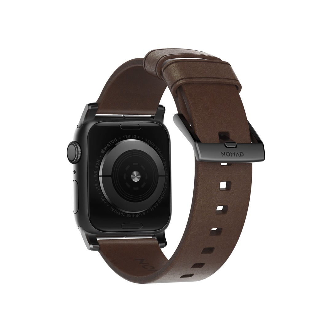 NOMAD Apple Watch 42/44/45/49mm barna bőrszíj fekete csattal