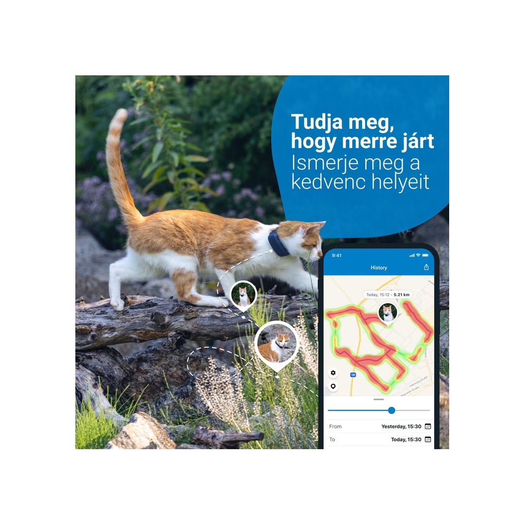 TRACTIVE GPS nyakörve rögzíthető nyomkövető macskáknak - Éjkék 