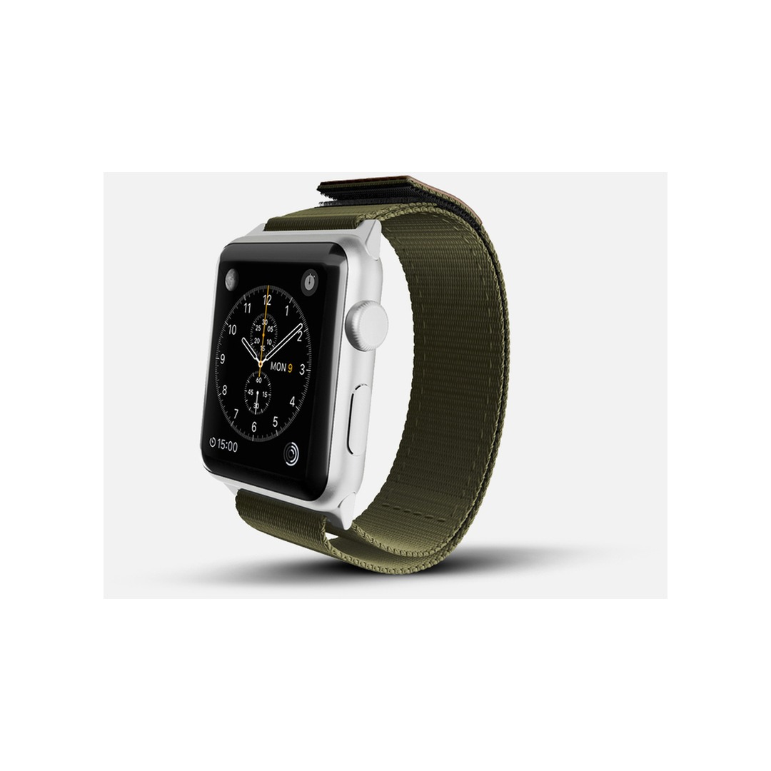 MONOWEAR Apple Watch 38/40/41mm olívazöld tépőzáras szíj