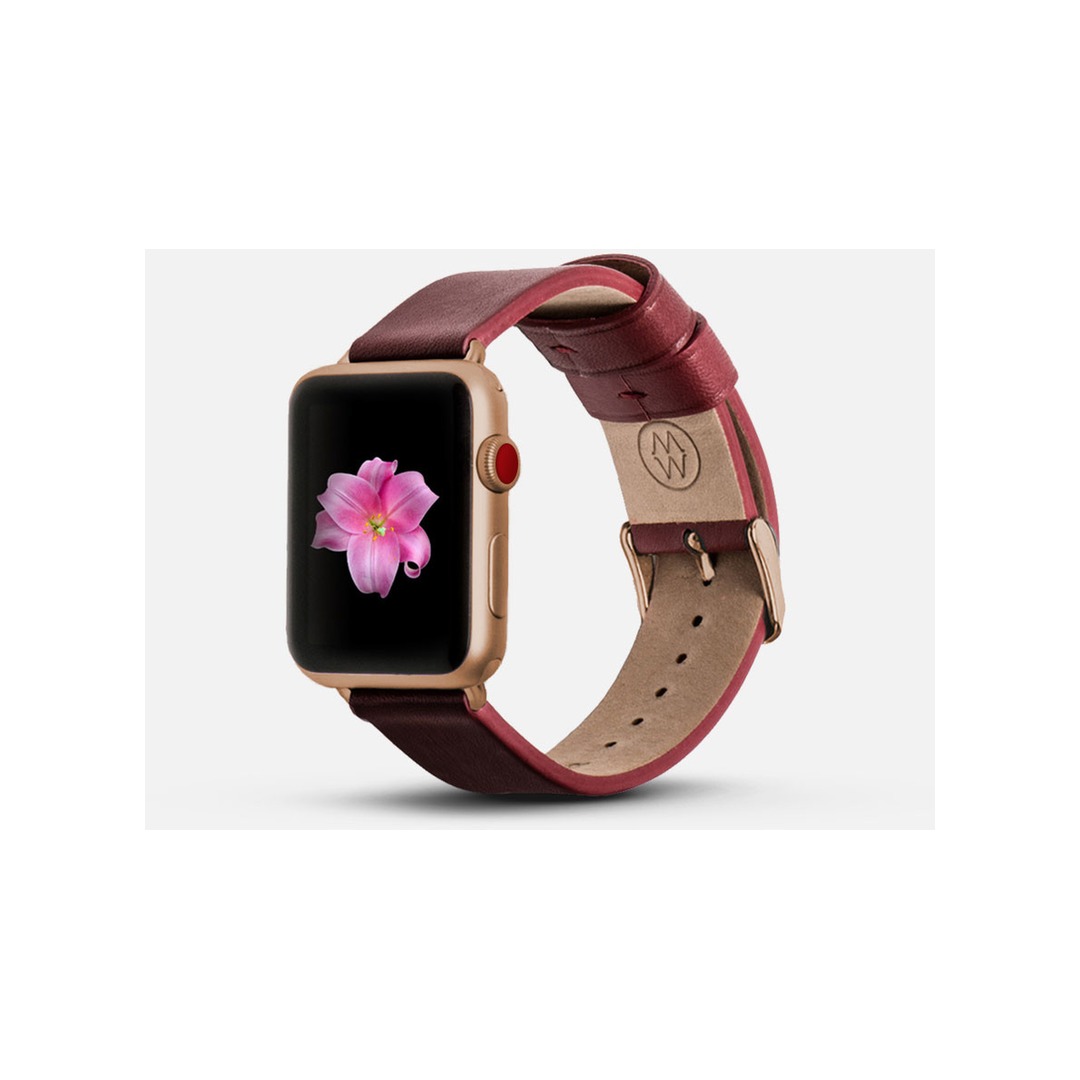 MONOWEAR Apple Watch 38/40/41mm piros bőrszíj arany csattal