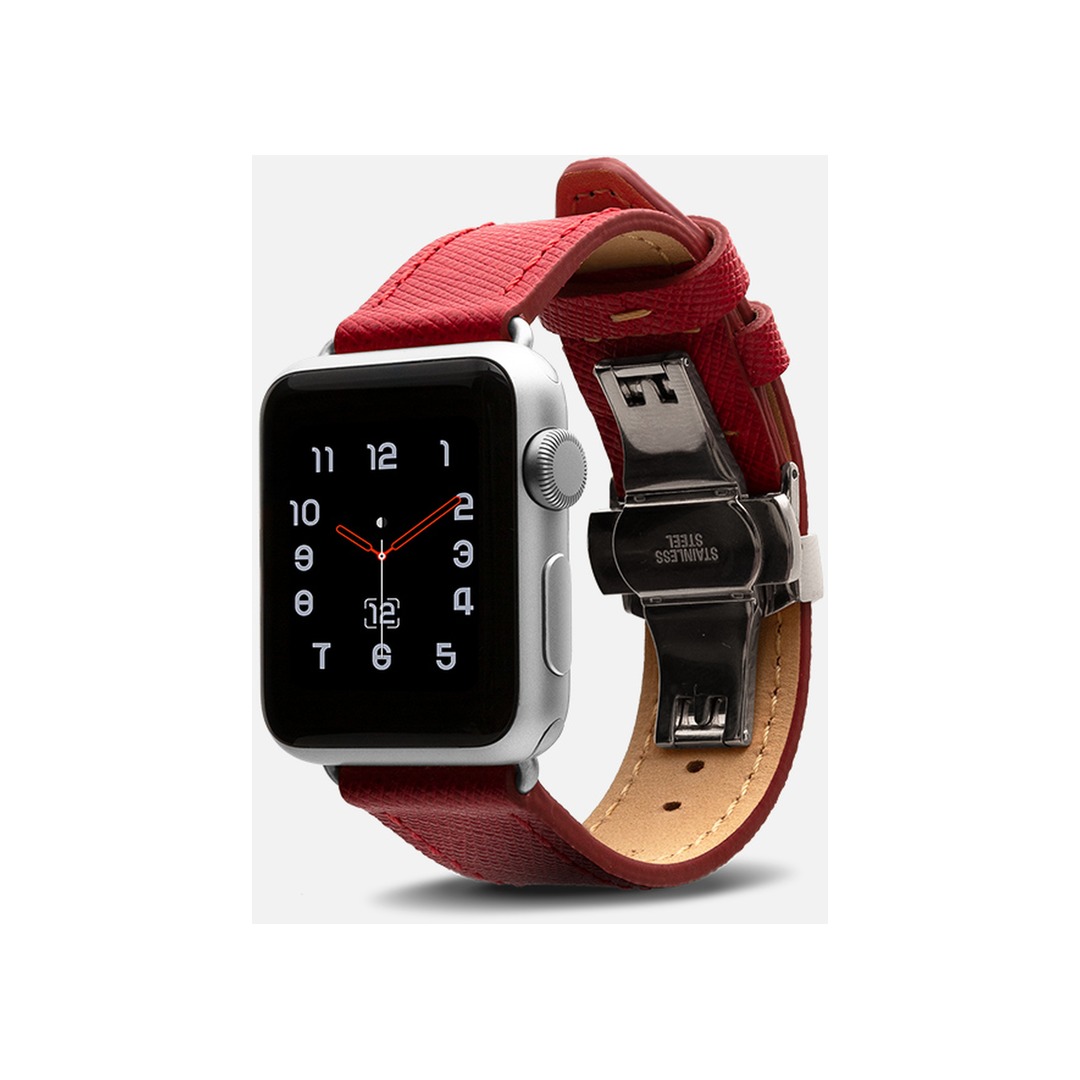 Monowear Apple Watch 38/40/41mm piros saffiano bőrszíj