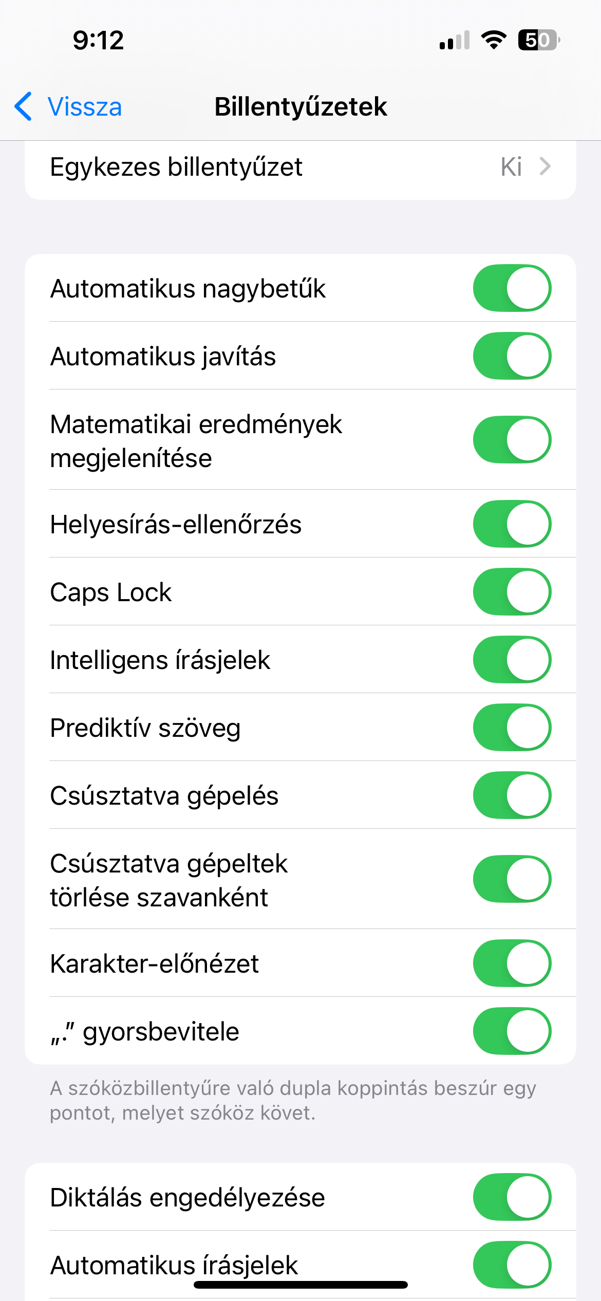 iPhone billentyűzet beállításai