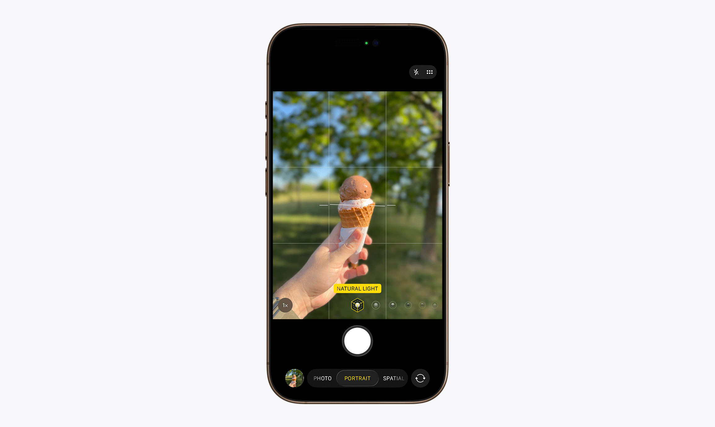 Egy fagylalt képe iPhone-on mélységállítással közvetlen a kép készítésekor