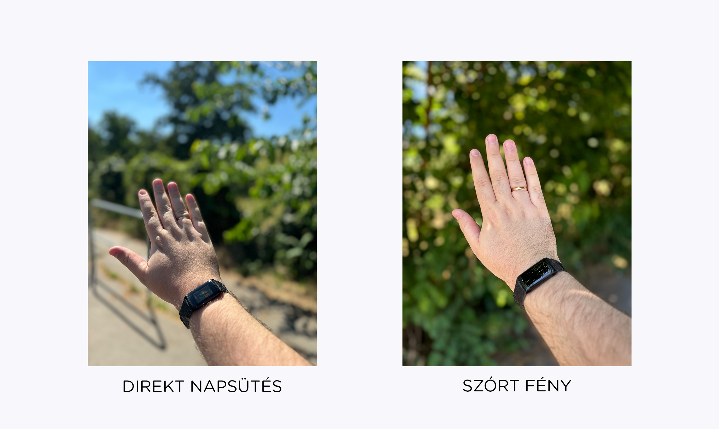 Direkt napsütésben vs. szert fényben készült kép iPhone-on 