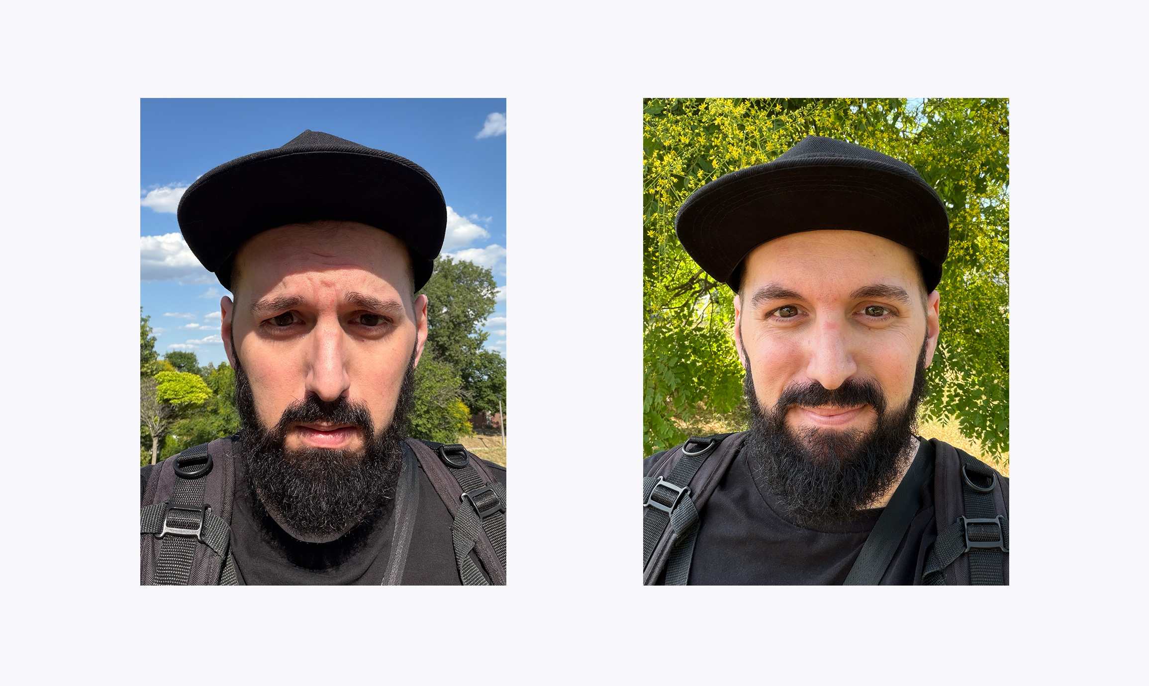 Két különböző megvilágításban készült szelfi iPhone 17 Pro Maxon