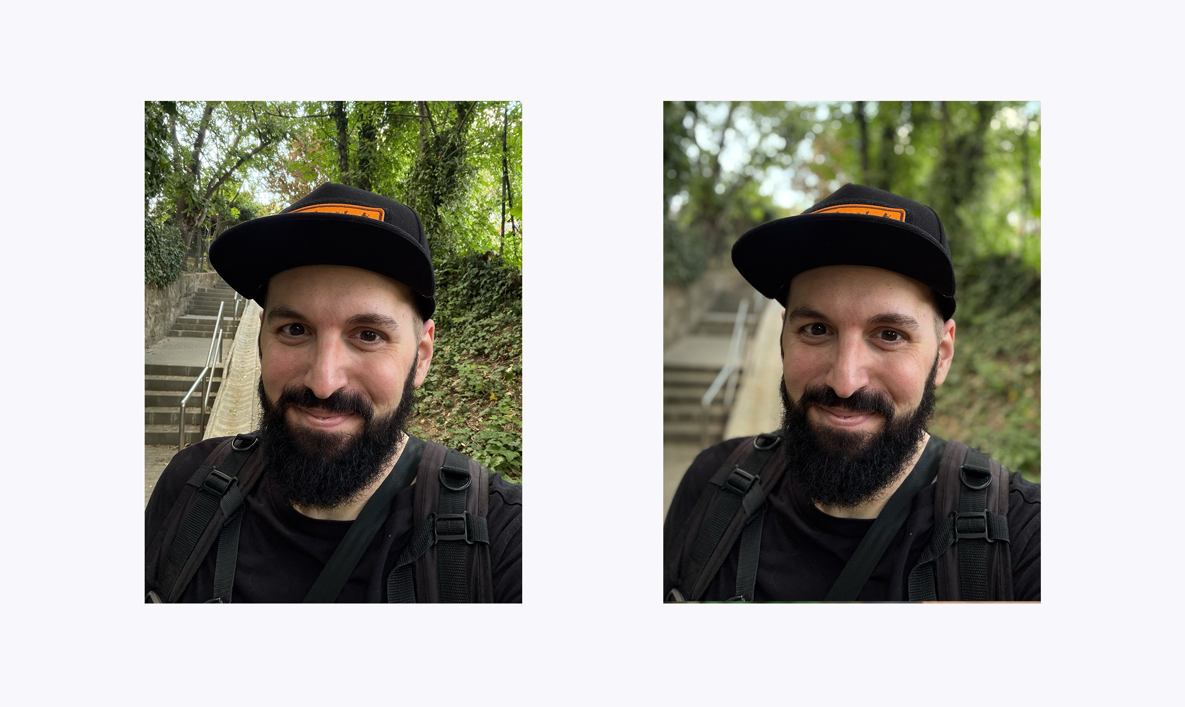 Portré móddal és anélkül készült szelfi fotó iPhone-on
