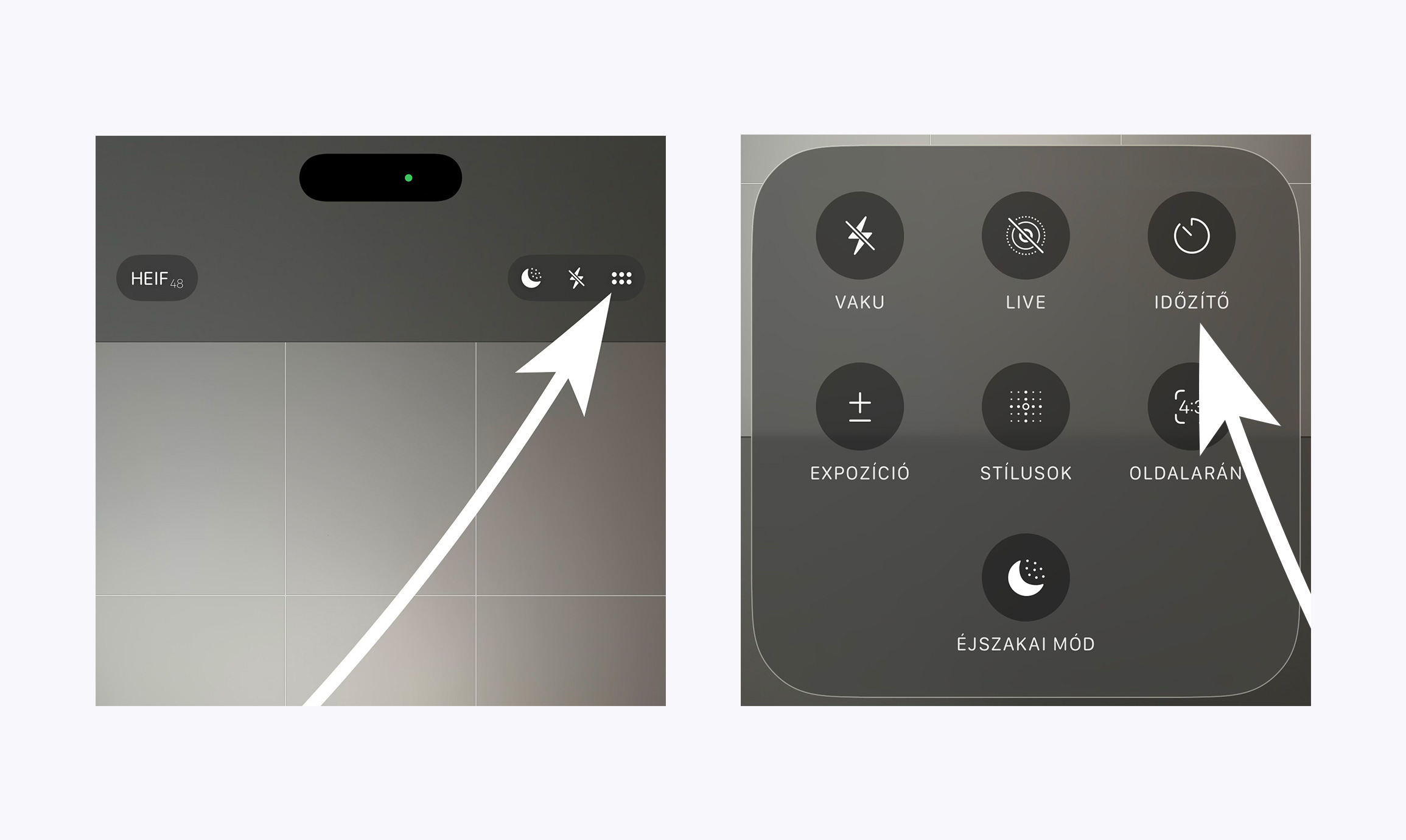 Időzítő használata az iPhone kamera appjában 