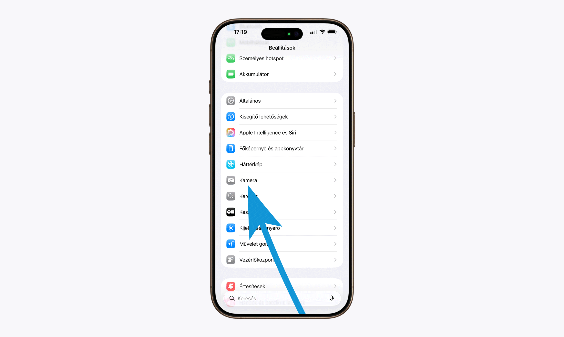 iPhone kamera applikáció - szintezés bekapcsolása