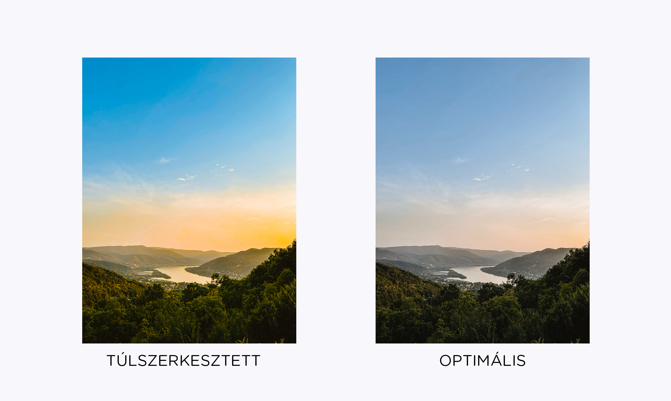 Optimális és túlszerkesztett iPhone kamerával készült tájkép